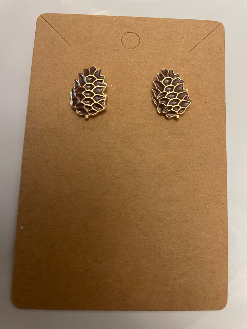 Gold-Trim Brown Pinecone Stud Earrings - Women Jewelry